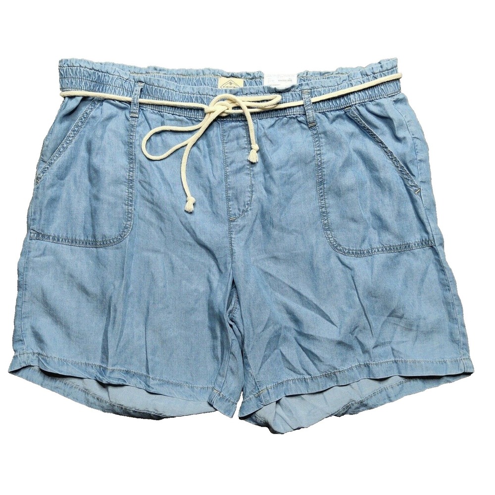 St Johns Bay Women Plus‎ 1X Light Blue Pull-On Lyocell Rope Tie 8" Shorts  NEW